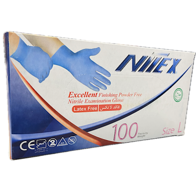 دستکش نیتریل آبی لارج100 عددی NITEX